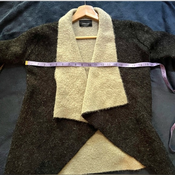 Zara Women’s Chunky Charcoal And Tan Knit Asymmetrical Drape-Front Cardigan SZ S - Picture 6 of 8